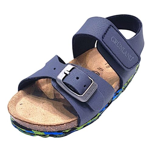Sandalo bambino blu con suola multicolor, strappo e fibbia - Grunland