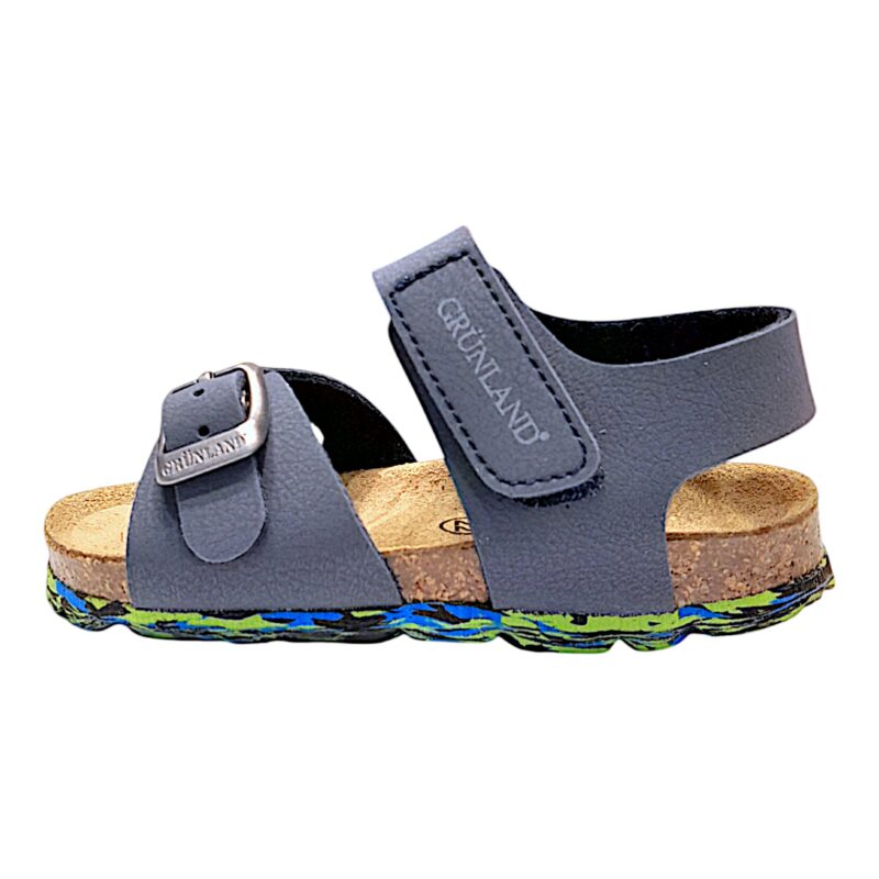Sandalo bambino blu con suola multicolor, strappo e fibbia - Grunland
