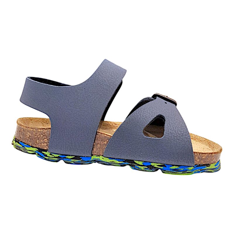 Sandalo bambino blu con suola multicolor, strappo e fibbia - Grunland