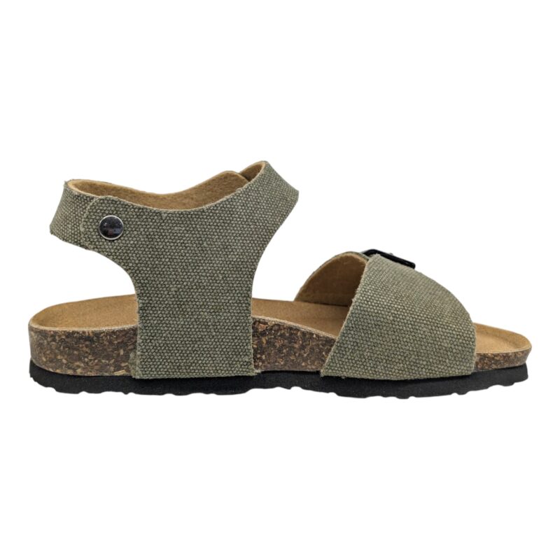 Sandalo bambino in tessuto verde con fibbie - BioNatura