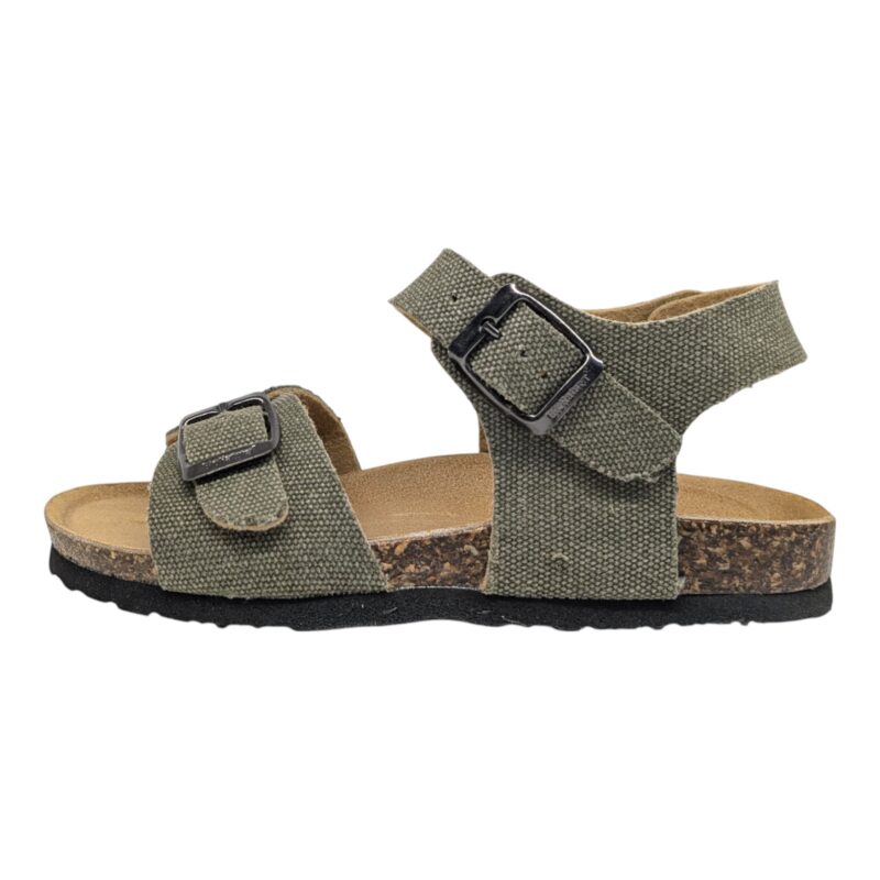 Sandalo bambino in tessuto verde con fibbie - BioNatura