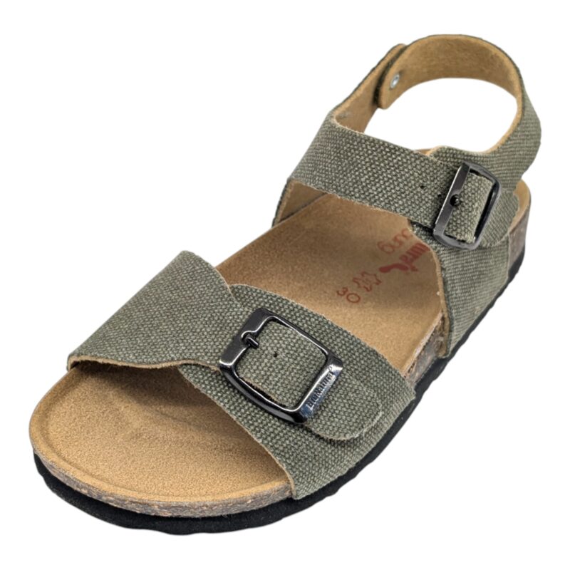 Sandalo bambino in tessuto verde con fibbie - BioNatura