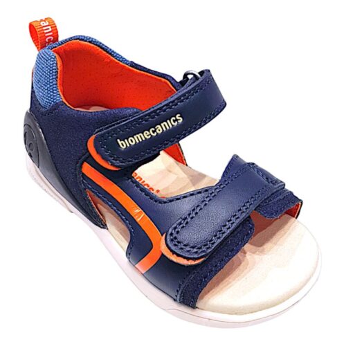 Sandalo bambino primi passi  blu con dettagli arancio, azzurro e grigio - Biomecanics