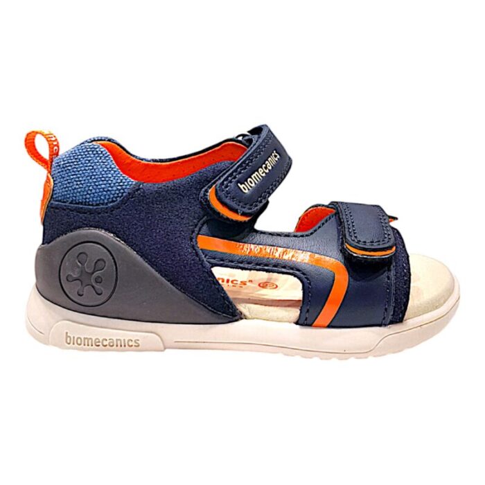 Sandalo bambino primi passi  blu con dettagli arancio, azzurro e grigio - Biomecanics