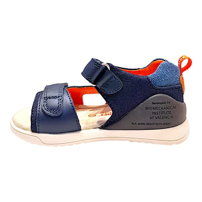 Sandalo bambino primi passi  blu con dettagli arancio, azzurro e grigio - Biomecanics
