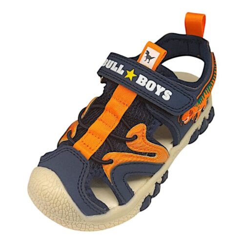 Sandalo bambino t-rex blu-arancio in tessuto con strappo – Bull Boys