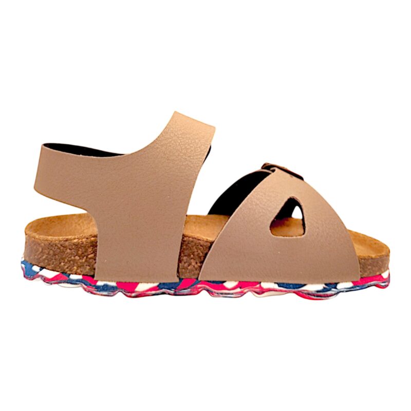 Sandalo bambino tortora con suola multicolor, strappo e fibbia - Grunland