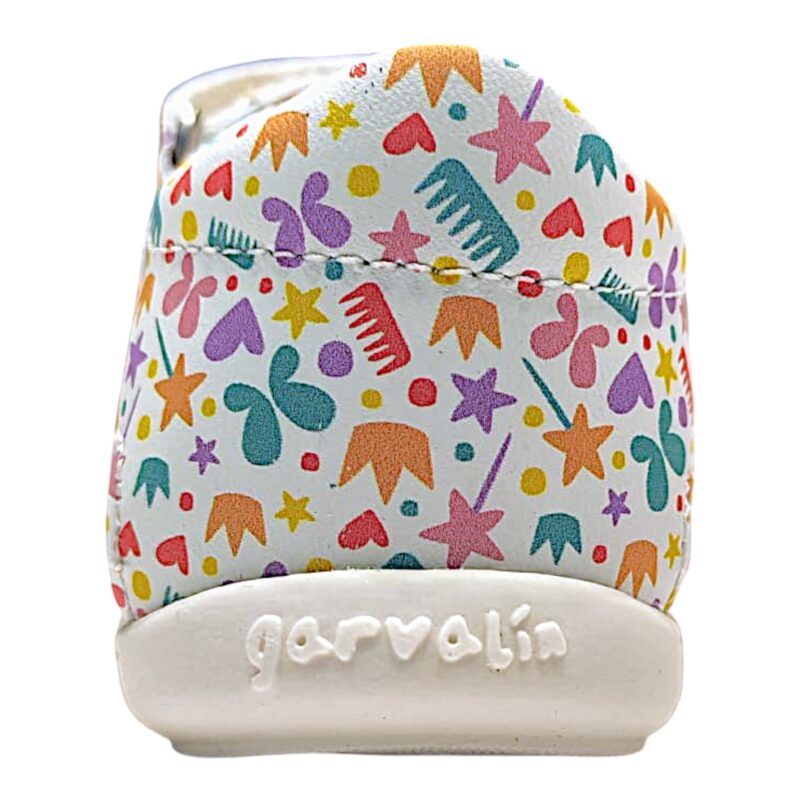 Sandalo barefoot bianco primi passi per bambina con disegnini multicolor e doppio strappo – Garvalín 4 Sandalo barefoot bianco primi passi per bambina con disegnini multicolor e doppio strappo – Garvalín