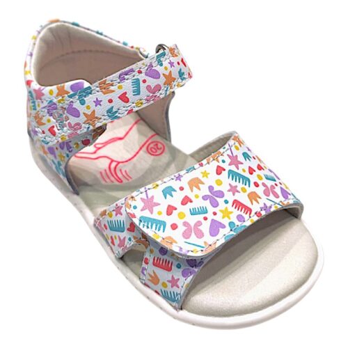 Sandalo barefoot bianco primi passi per bambina con disegnini multicolor e doppio strappo – Garvalín 4 Sandalo barefoot bianco primi passi per bambina con disegnini multicolor e doppio strappo – Garvalín