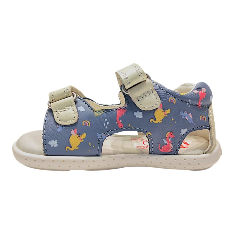 Sandalo barefoot blu indigo primi passi per bambino con draghetti multicolor e doppio strappo – Garvalín 4 Sandalo barefoot blu indigo primi passi per bambino con draghetti multicolor e doppio strappo – Garvalín