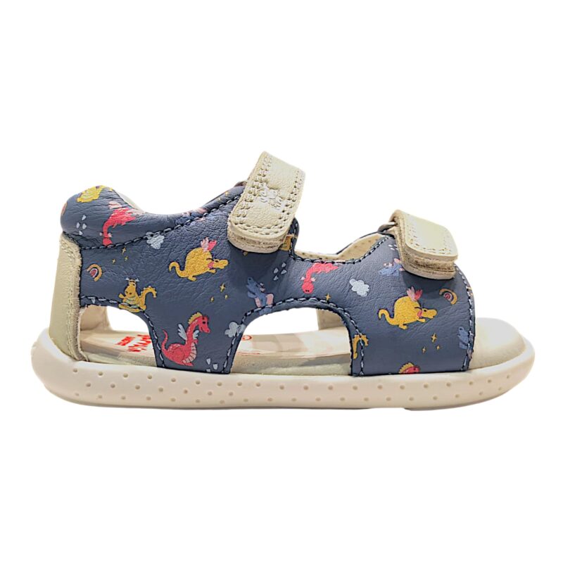 Sandalo barefoot blu indigo primi passi per bambino con draghetti multicolor e doppio strappo – Garvalín 2 Sandalo barefoot blu indigo primi passi per bambino con draghetti multicolor e doppio strappo – Garvalín