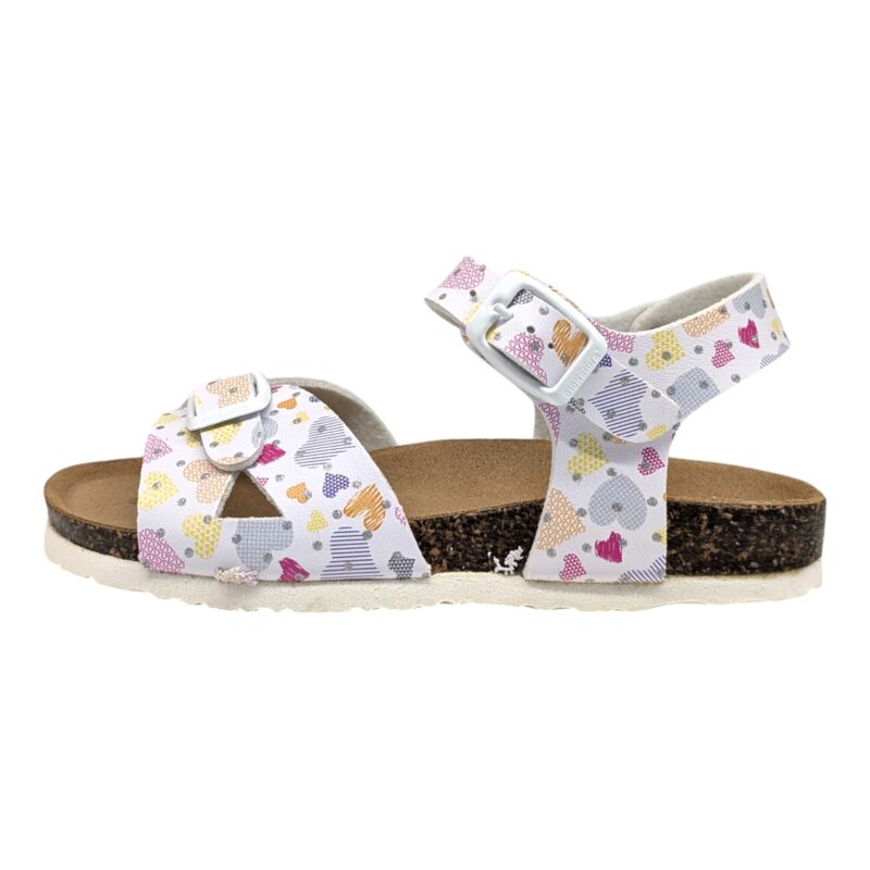 Sandalo bianco bambina con cuori multicolor e fibbie - BioNatura