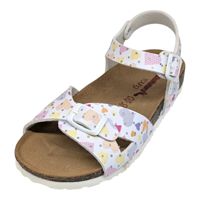 Sandalo bianco bambina con cuori multicolor e fibbie - BioNatura