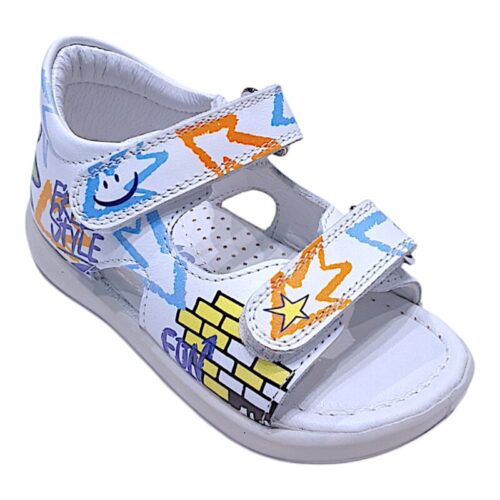 Sandalo bianco bambino primi passi con disegni dei fumetti e doppio strappo - Falcotto