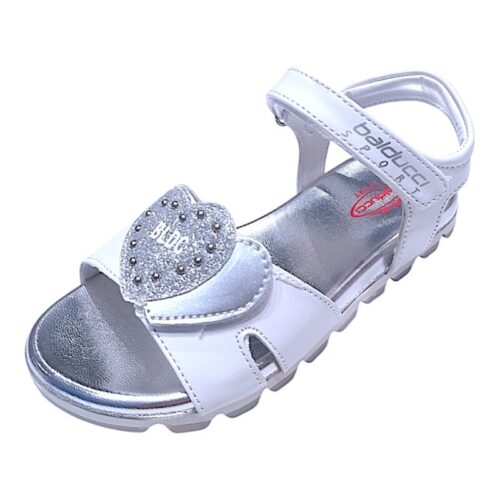 Sandalo bianco con cuore frontale argentato con doppio strappo – Balducci