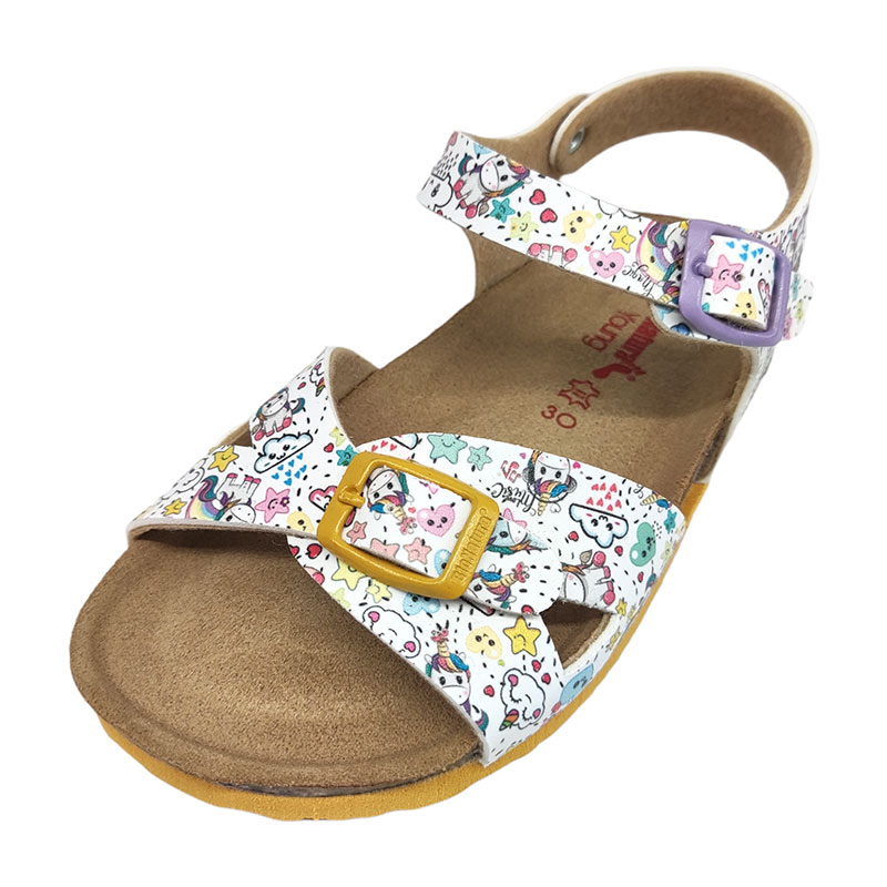 Sandalo bianco con disegni multicolor di unicorni e fibbia metallica – Bionatura 1 Sandalo bianco con disegni multicolor di unicorni e fibbia metallica – Bionatura