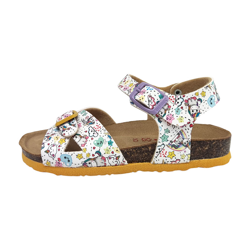 Sandalo bianco con disegni multicolor di unicorni e fibbia metallica – Bionatura 3 Sandalo bianco con disegni multicolor di unicorni e fibbia metallica – Bionatura