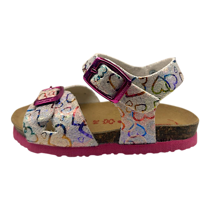 Sandalo bianco per bambina con disegni multicolor e doppia fibbia – BioNatura 3 Sandalo bianco con disegni multicolor e doppia fibbia per bambina – BioNatura
