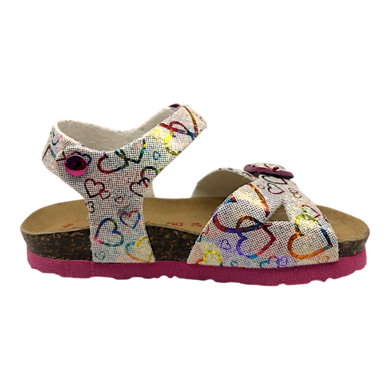 Sandalo bianco per bambina con disegni multicolor e doppia fibbia – BioNatura 2 Sandalo bianco con disegni multicolor e doppia fibbia per bambina – BioNatura