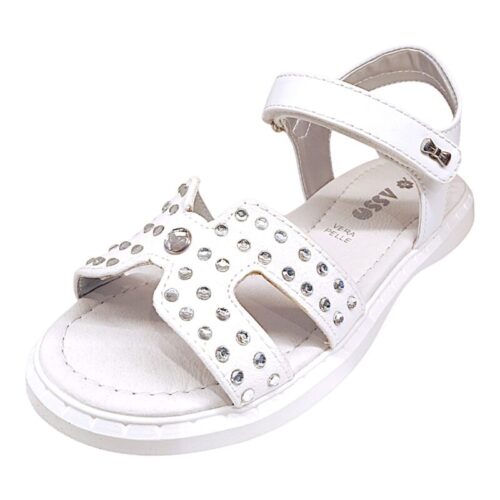 Sandalo bianco con fascia tipo hermess con strass e strappo - Asso