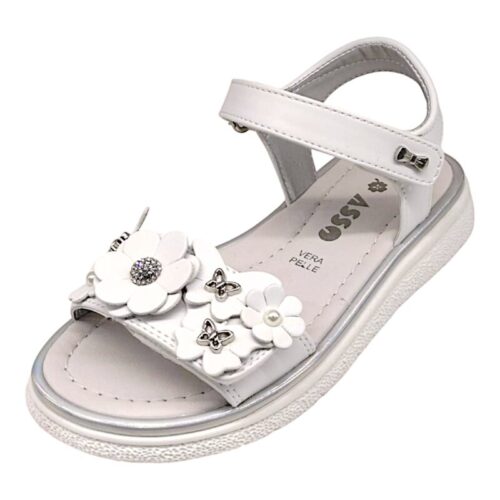 Sandalo bianco con fiori, farfalle bianche e strappo - Asso