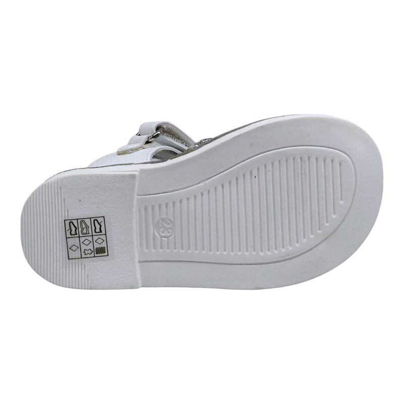 Sandalo bianco con fiori traforati, striscia strass e strappo - Asso