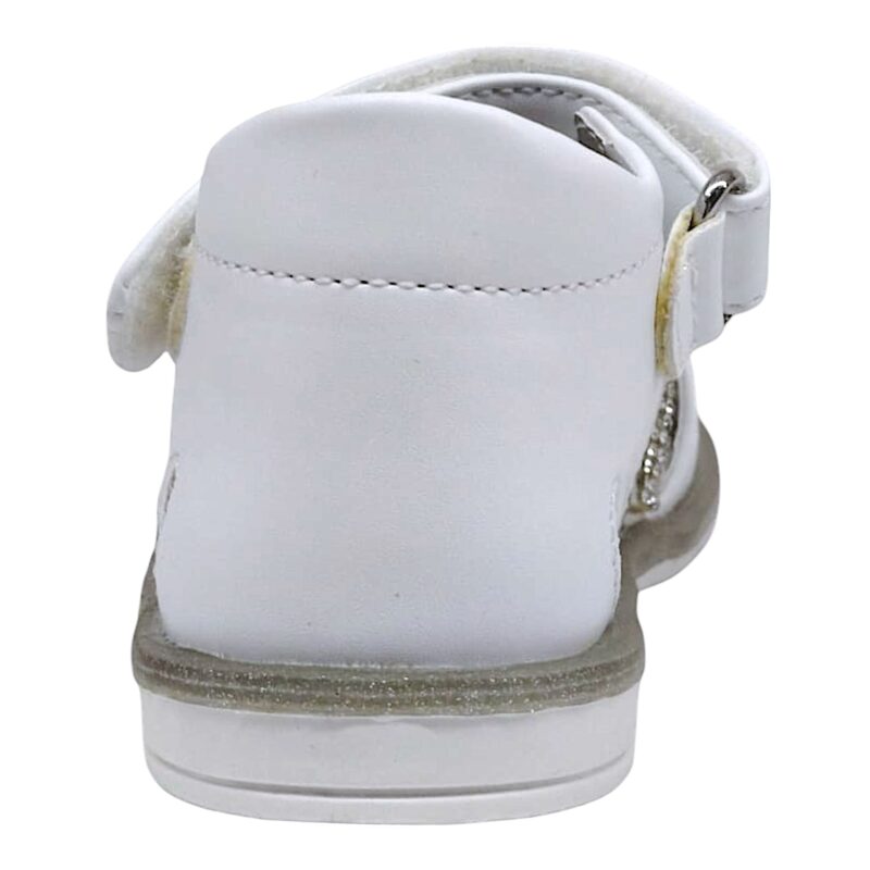 Sandalo bianco con fiori traforati, striscia strass e strappo - Asso