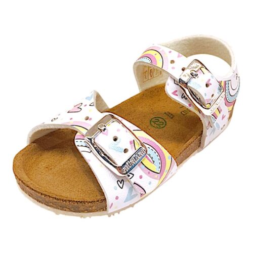 Sandalo bianco per bambina con arcobaleni, cuori e fibbie - Grunland