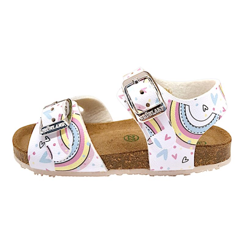 Sandalo bianco per bambina con arcobaleni, cuori e fibbie - Grunland