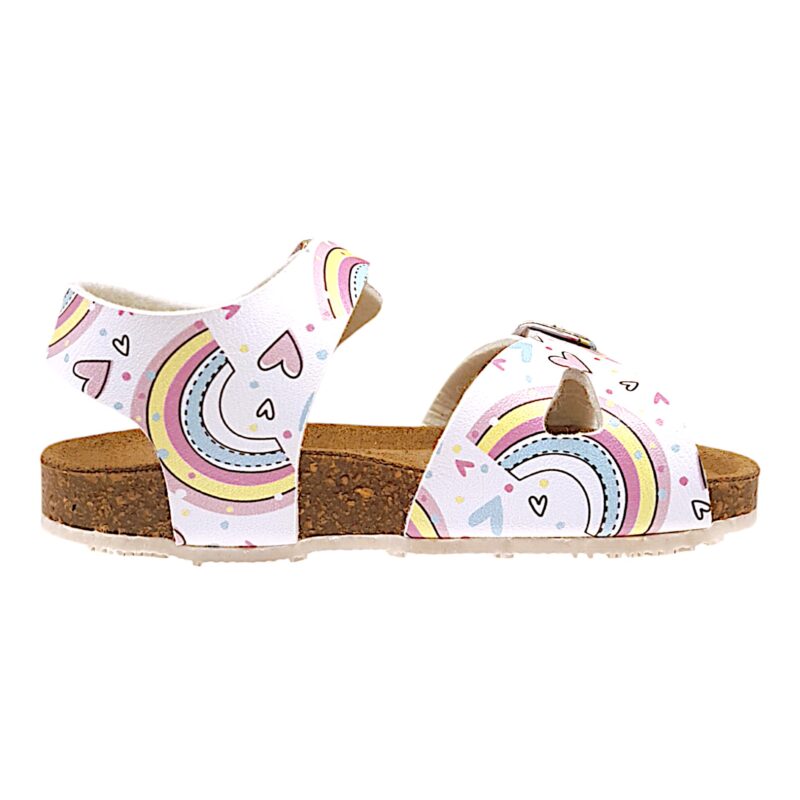 Sandalo bianco per bambina con arcobaleni, cuori e fibbie - Grunland