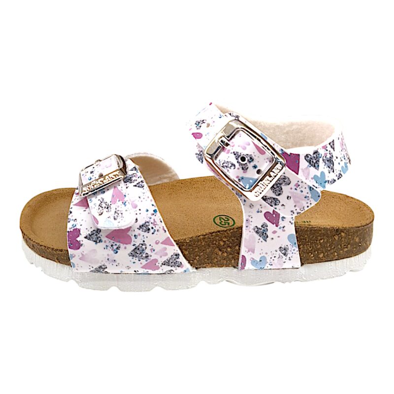 Sandalo bianco per bambina con cuoricini multicolor e fibbie - Grunland