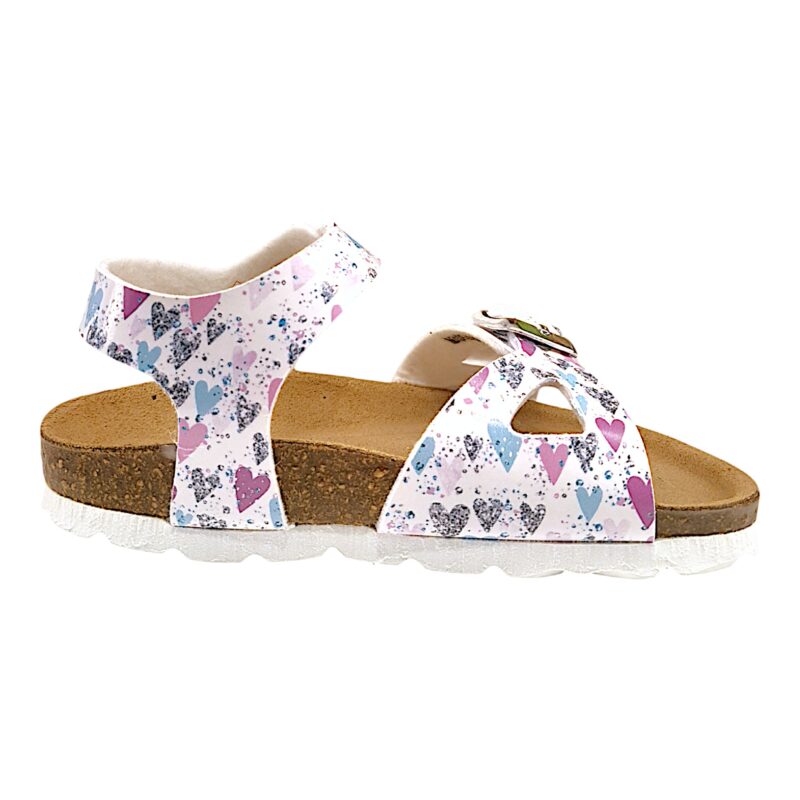 Sandalo bianco per bambina con cuoricini multicolor e fibbie - Grunland