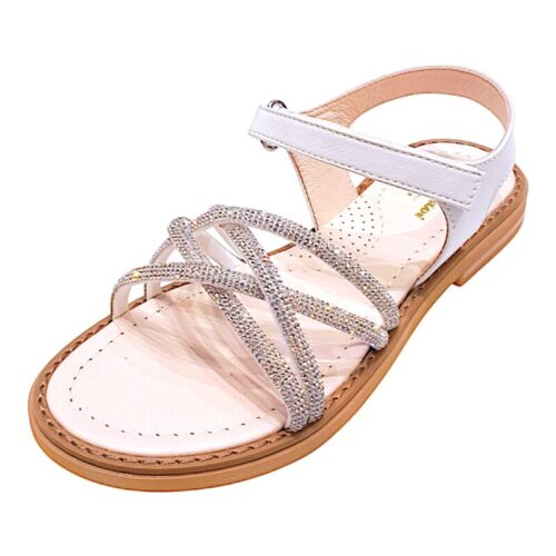 Sandalo bianco per bambina con fasce strass cristal e cinturino a strappo - Chiara Luciani