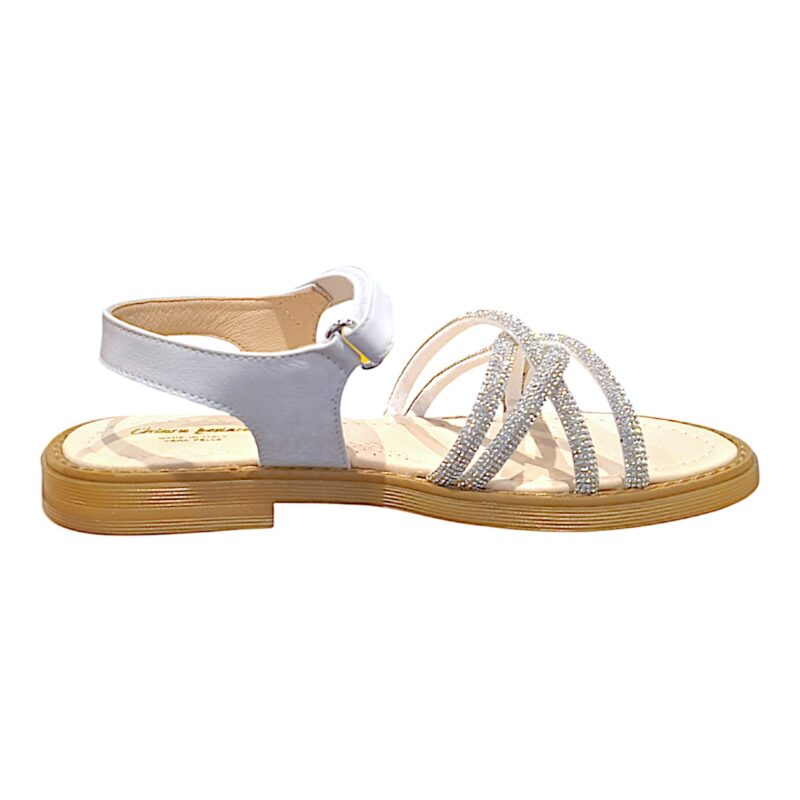 Sandalo bianco per bambina con fasce strass cristal e cinturino a strappo - Chiara Luciani