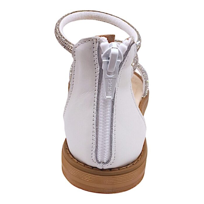 Sandalo bianco per bambina in vitello con zip, strass e cristalli - Chiara Luciani