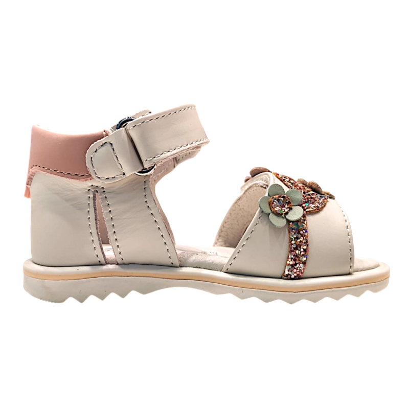 Sandalo bianco-rosa primi passi per bambina con fiori su fascia frontale e apertura a strappo – Balducci 2 Sandalo bianco-rosa primi passi per bambina con fiori sulla fascia frontale e apertura a strappo – Balducci