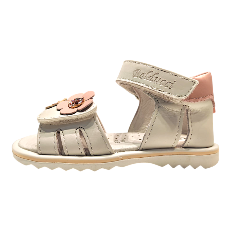 Sandalo bianco-rosa primi passi per bambina con fiori su fascia frontale e apertura a strappo – Balducci 3 Sandalo bianco-rosa primi passi per bambina con fiori sulla fascia frontale e apertura a strappo – Balducci