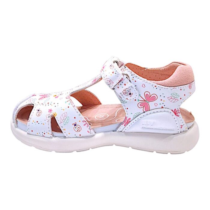 Sandalo bimba modello a ragnetto bianco con farfalle rosa – Biomecanics