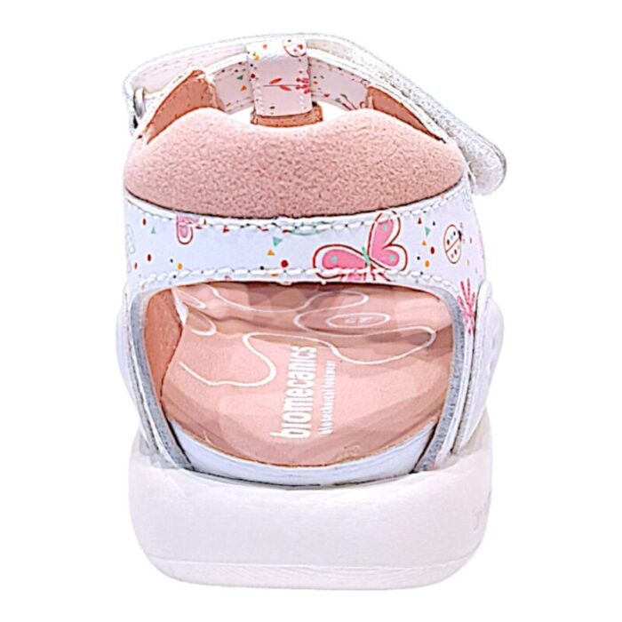 Sandalo bimba modello a ragnetto bianco con farfalle rosa – Biomecanics