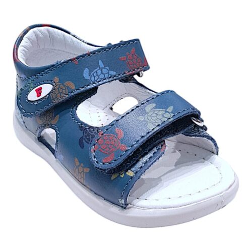 Sandalo blu per bambino con tartarughe colorate e strappi - Falcotto