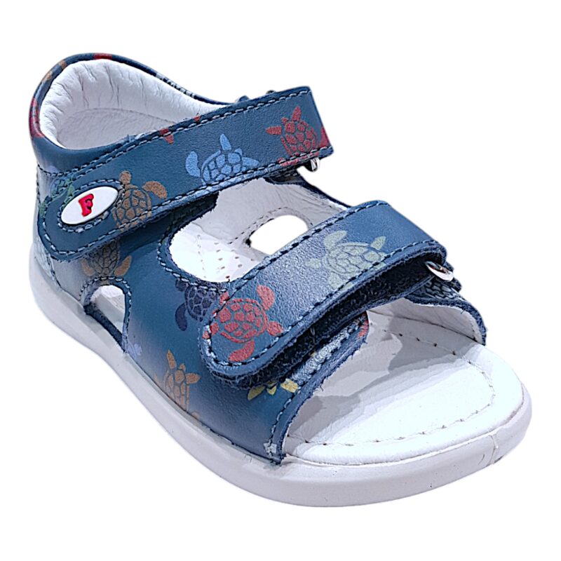 Sandalo blu per bambino con tartarughe colorate e strappi - Falcotto