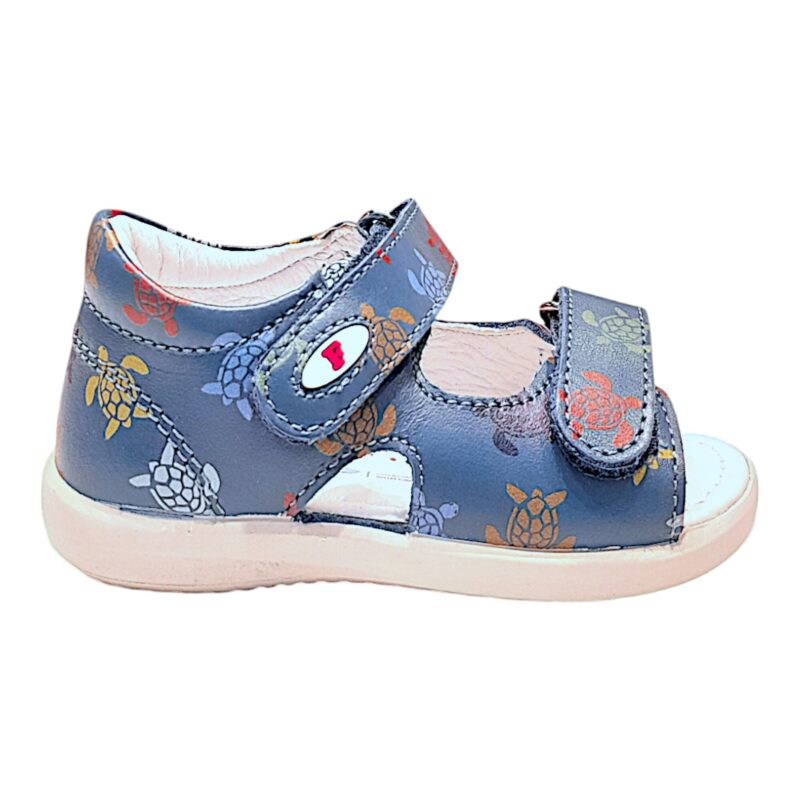 Sandalo blu per bambino con tartarughe colorate e strappi - Falcotto