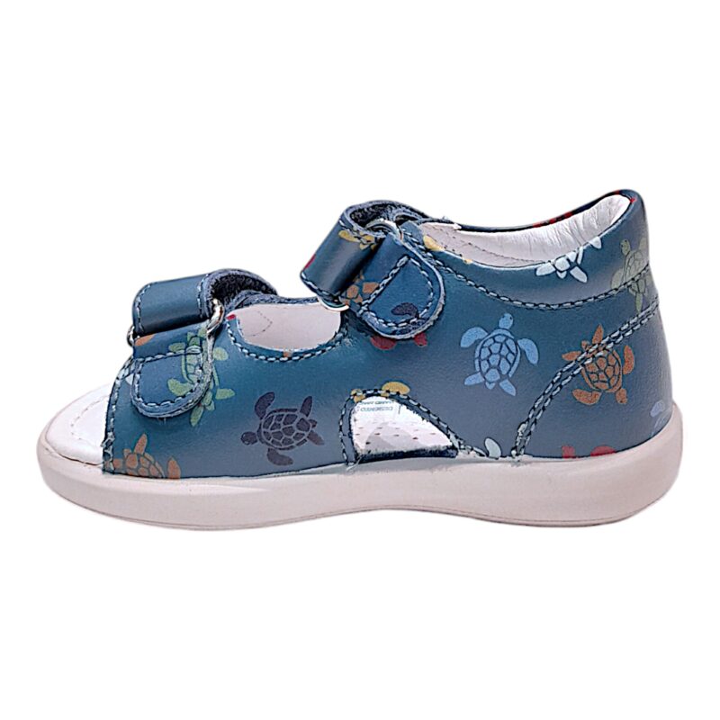 Sandalo blu per bambino con tartarughe colorate e strappi - Falcotto