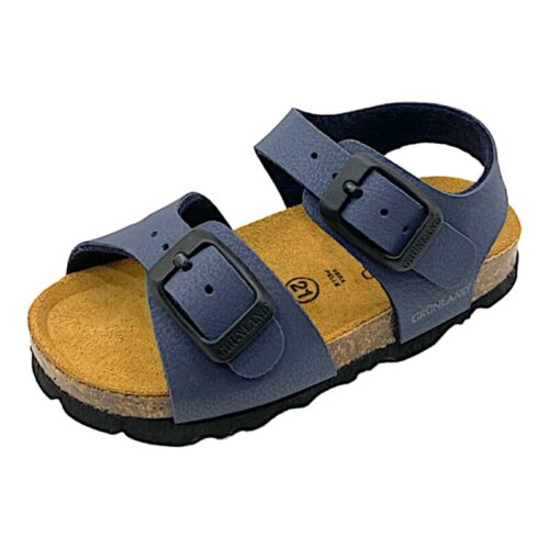 Sandalo blu primi passi per bambino tipo Birkenstock con fibbie nere – Grünland