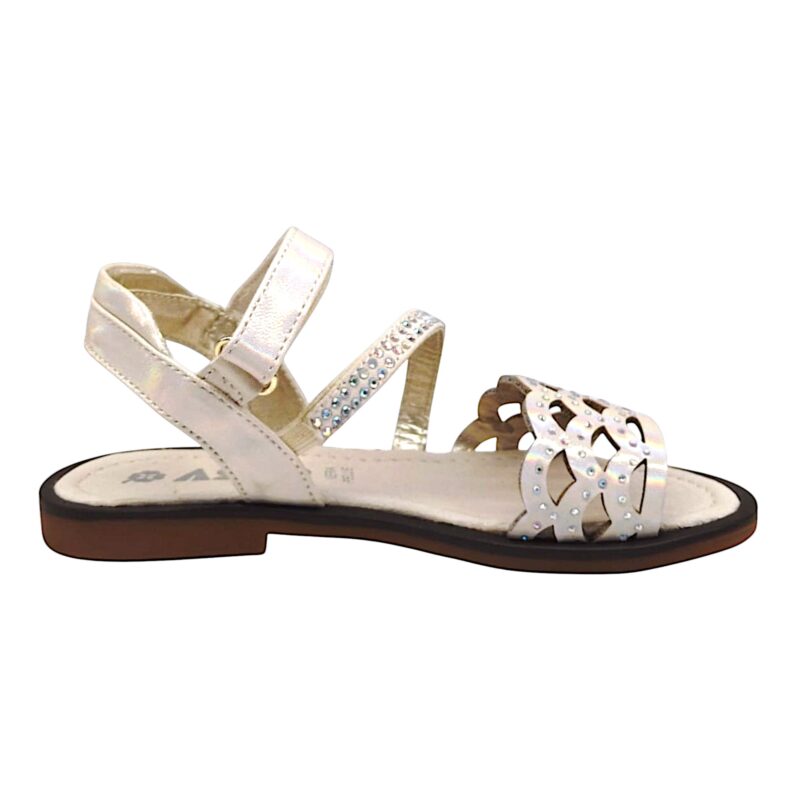 Sandalo cipria traforato con brillantini e strappo - Asso