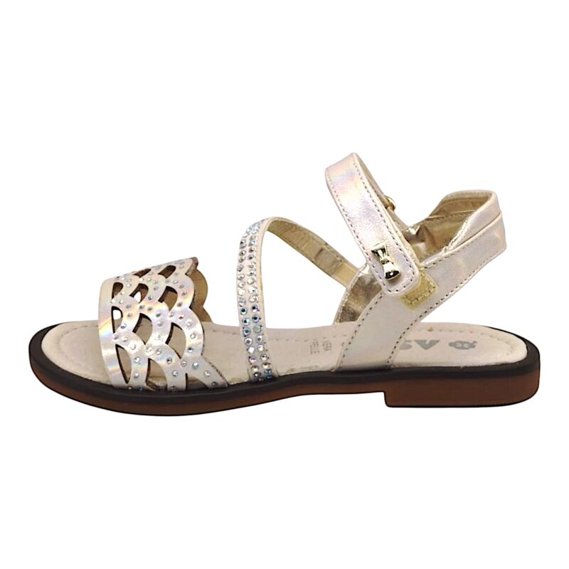 Sandalo cipria traforato con brillantini e strappo - Asso