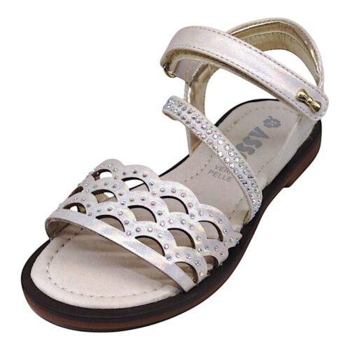 Sandalo cipria traforato con brillantini e strappo - Asso