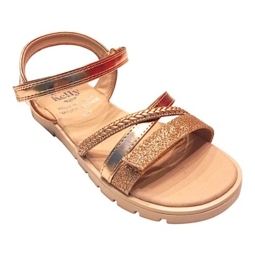 Sandalo color oro per bambina modello Letizia con strappo, fasce oro e brillantini - Lelli Kelly