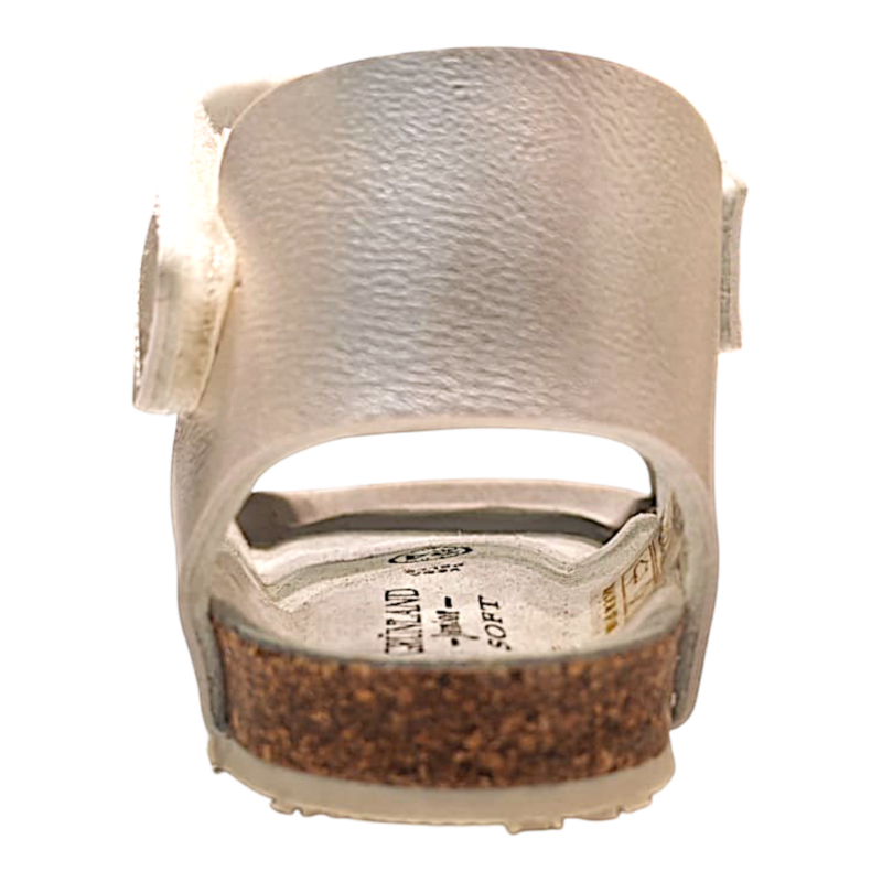 Sandalo color perla per bambina tipo Birkenstock con cuori glitter su fascia frontale e aperture a strappo – Grünland
