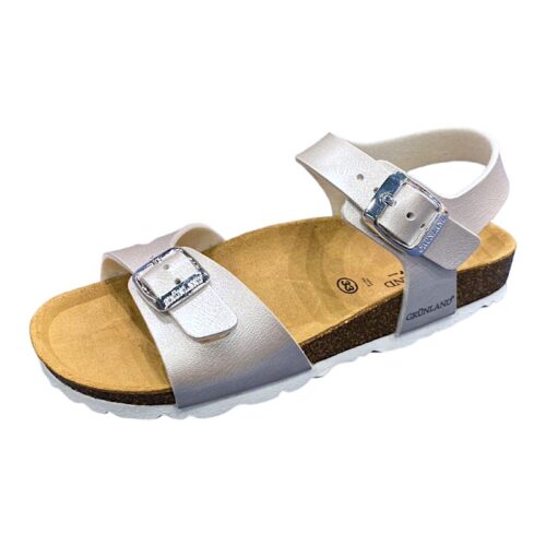 Sandalo color perla per bambina tipo Birkenstock con fibbie argento – Grünland